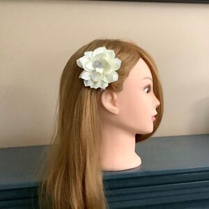 Medium chiffon flower alligator clip with rhinestone accents